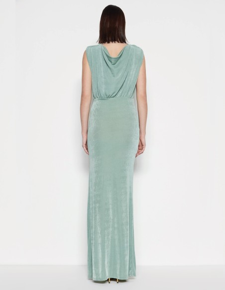 Vestido de fiesta estilo griego azul claro con detalles dorados