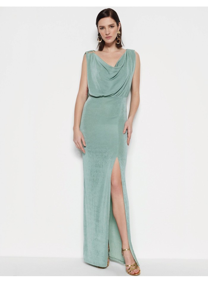 Vestido de fiesta estilo griego azul claro con...