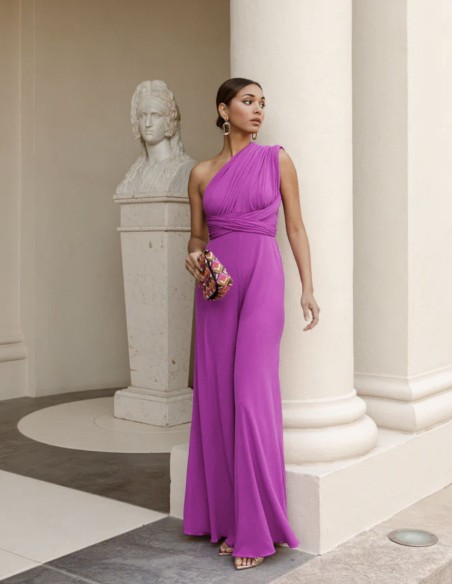 Long party jumpsuit with multi-position neckline