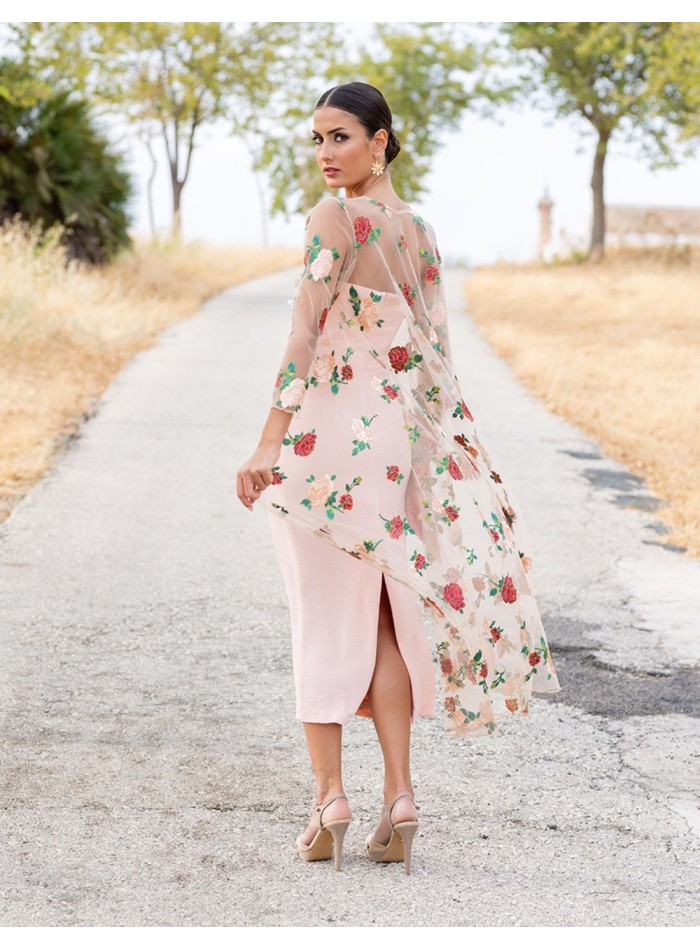 Vestido midi palabra de honor con sobrecapa de...