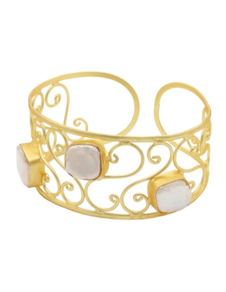 Golden bracelet with natural white stones