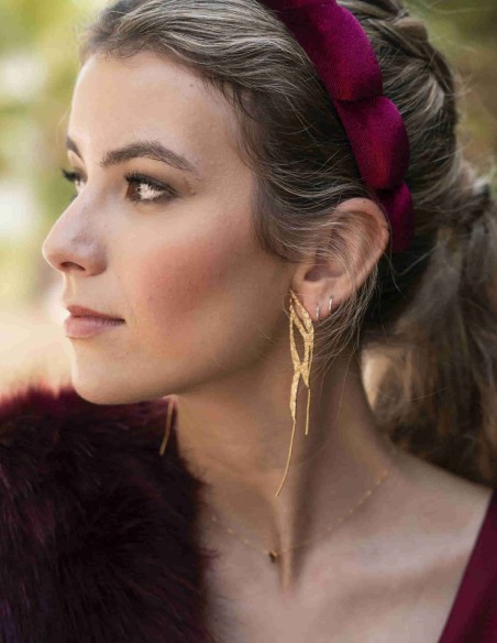 Gold plated long party earrings with three chains