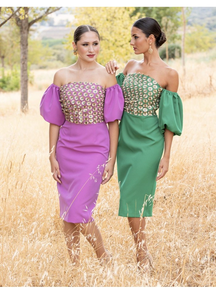 Vestido coctel palabra de honor con mangas