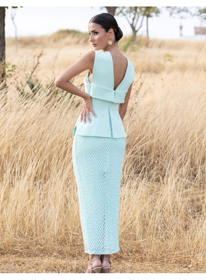 Robe midi avec volants et jupe en dentelle