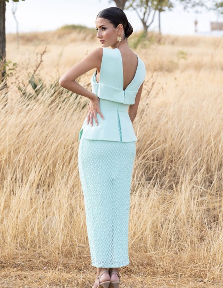 Robe midi avec volants et jupe en dentelle