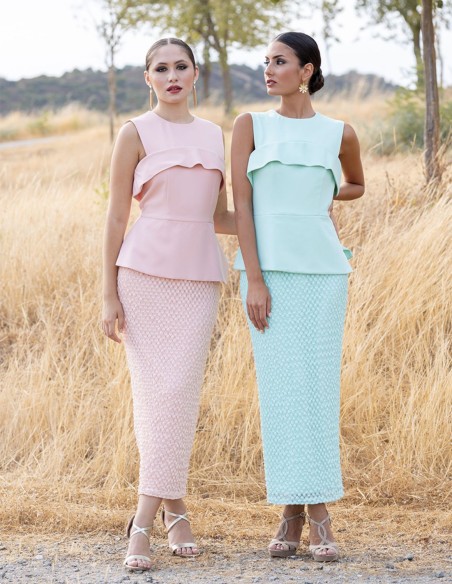 Robe midi avec volants et jupe en dentelle