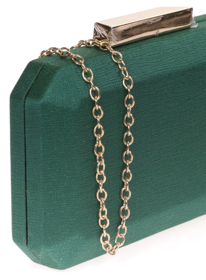 Shiny fabric bag with metallic clasp octogonal