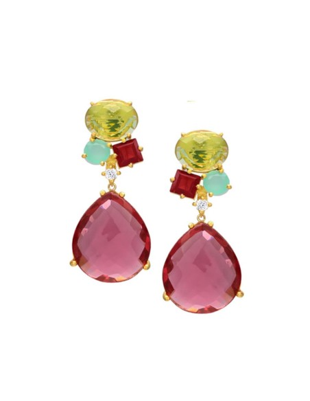 Boucle d'oreilles de fête rose avec pierres géométriques