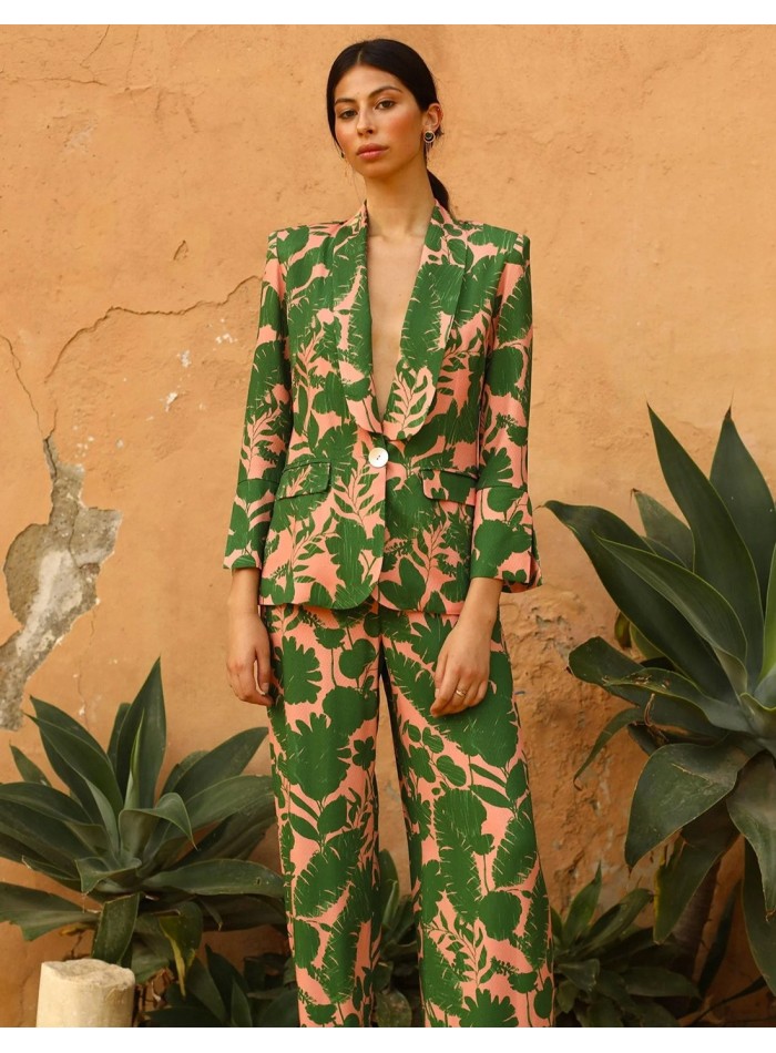 Printed suit jacket with plunging neckline