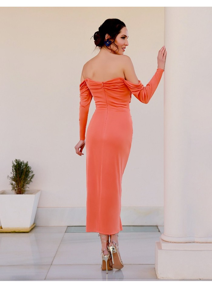 Vestido midi de fiesta con escote plisado con...