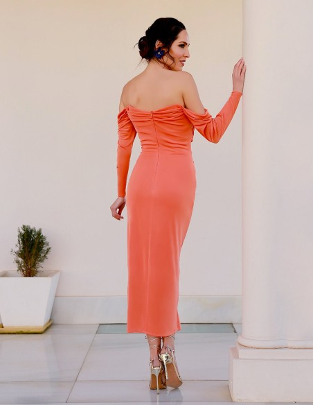 Vestido midi de fiesta con escote plisado con mangas caídas