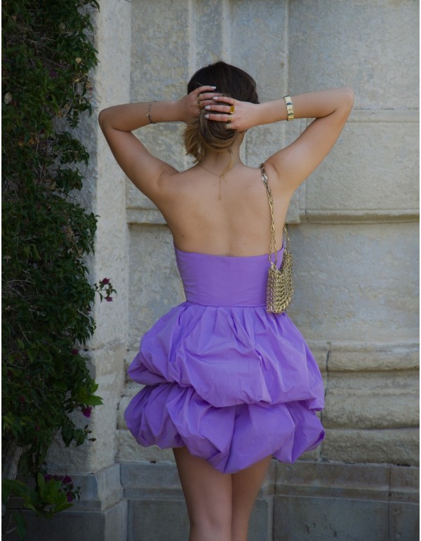 Short party dress with bandeau neckline and layered flared skirt 2