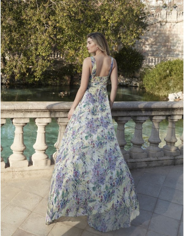 Long chiffon floral print party dress 2