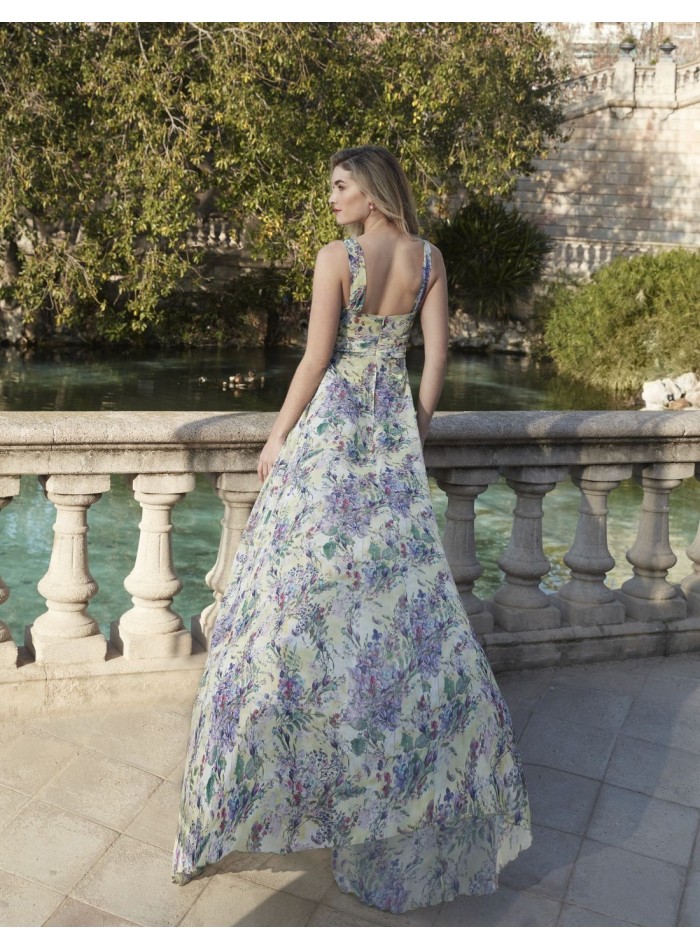 Vestido largo de fiesta estampado floral de gasa