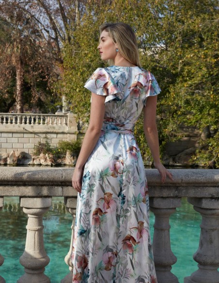 Vestido midi cruzado satinado estampado de flores
