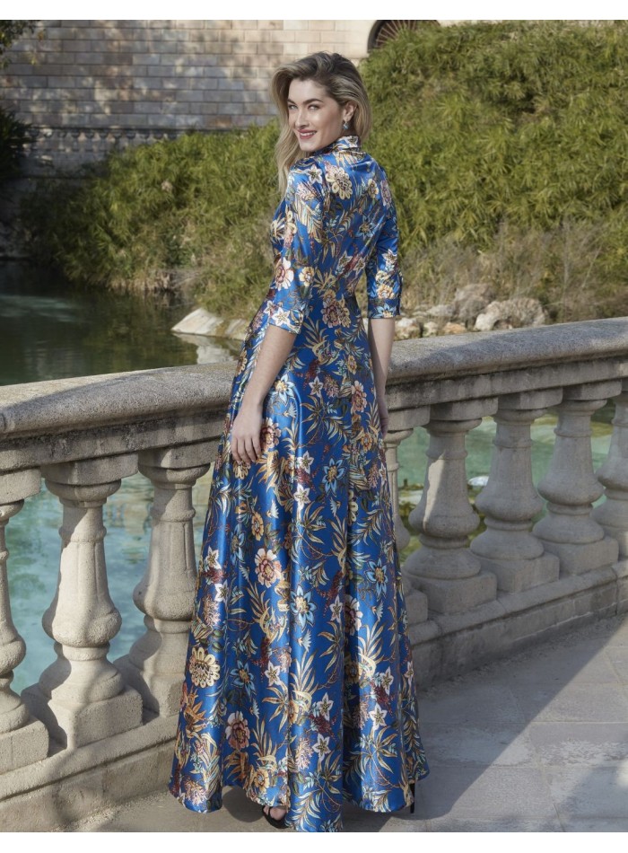 Long shirt dress in satin with floral print