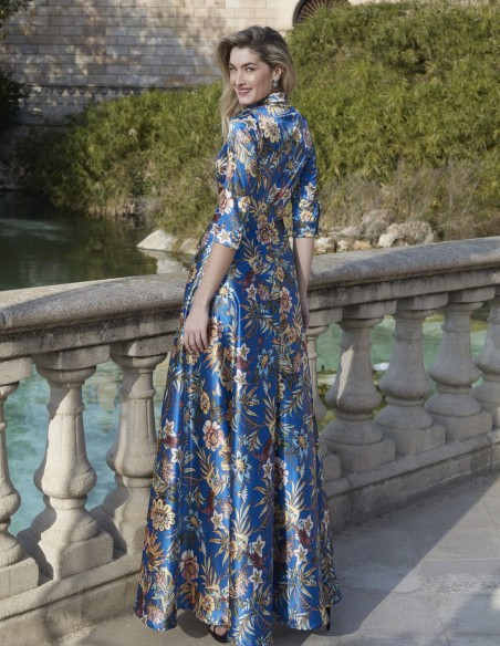 Long shirt dress in satin with floral print