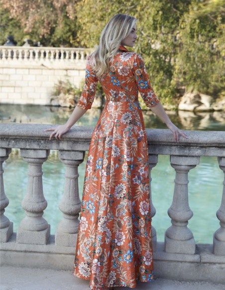 Long shirt dress in satin with floral print