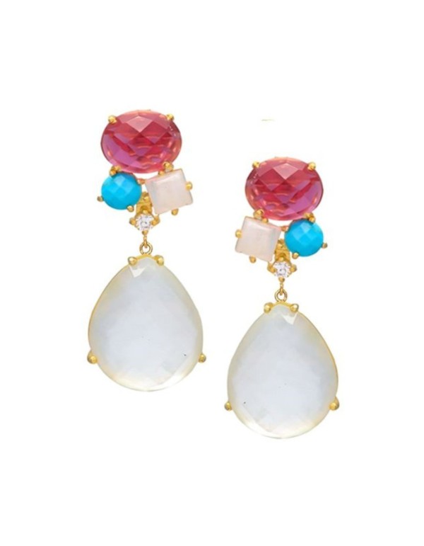White quartz party earrings with geometric stones perfect for summer events.
