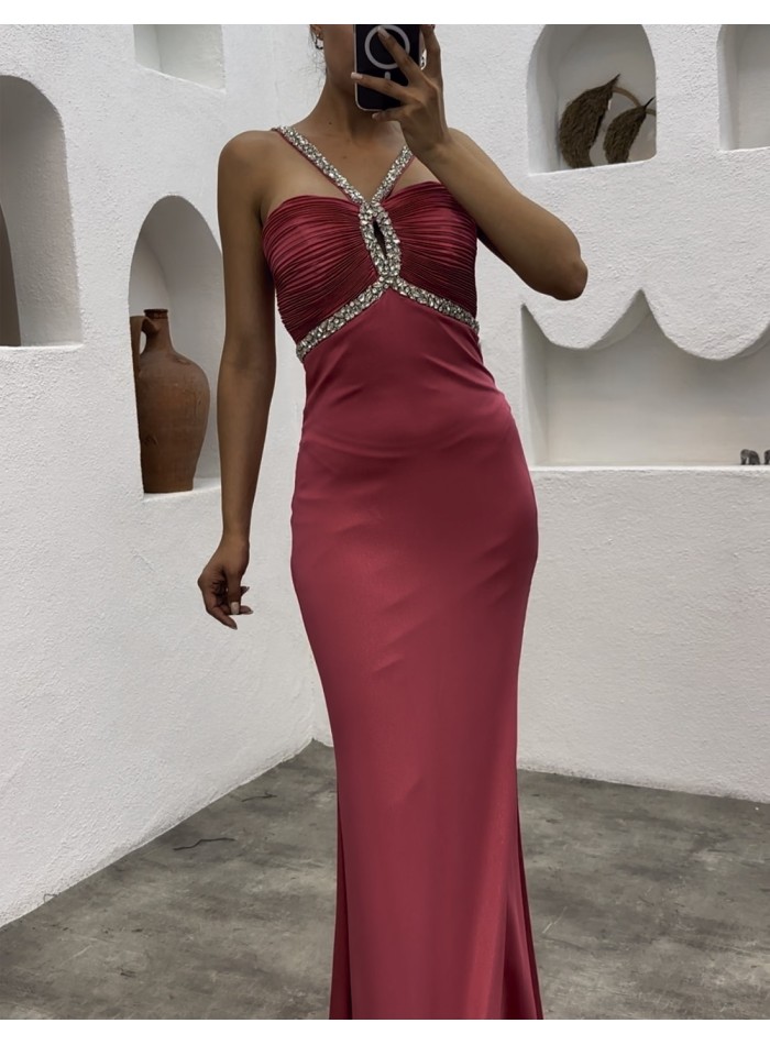 Long party dress with strapless neckline and...
