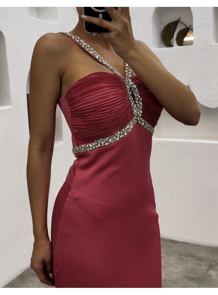 Long party dress with strapless neckline and...