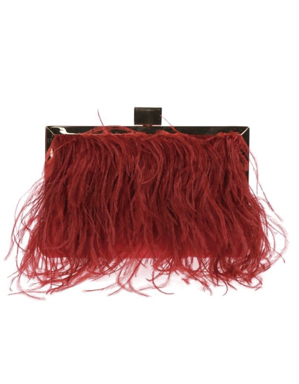 Sac de fête en plumes et satin avec fermoir doré