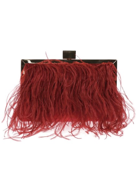 Feather and satin evening clutch bag with gold clasp closure