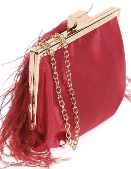 Sac de fête en plumes et satin avec fermoir doré