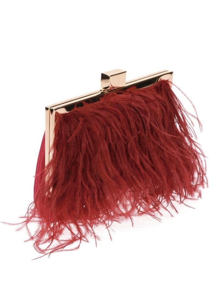 Feather and satin evening clutch bag with gold...