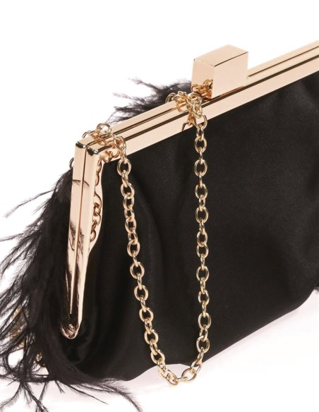 Feather and satin evening clutch bag with gold clasp closure