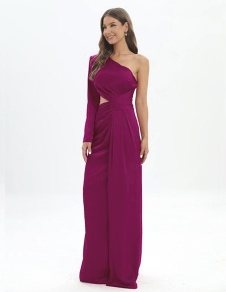 Long evening dress with one sleeve and side cut-out