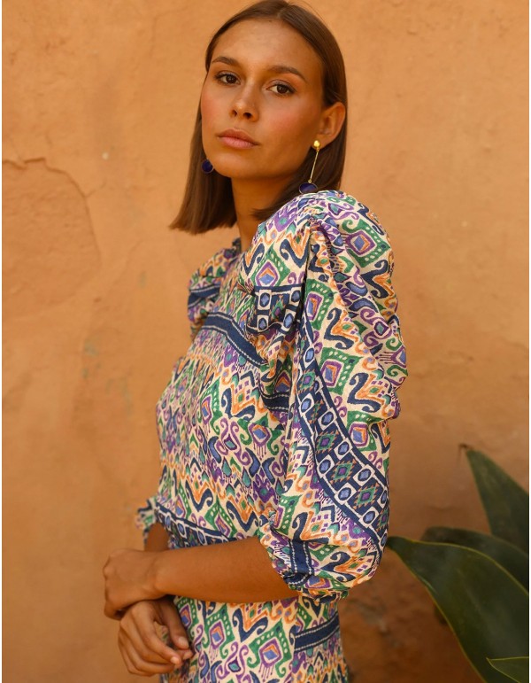 Midi party dress with ethnic print 2