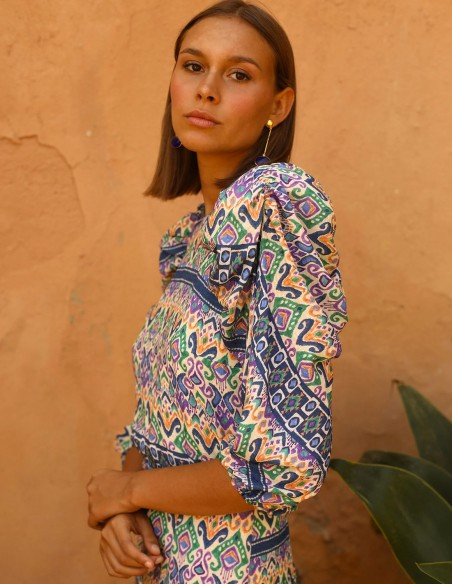 Robe de soirée midi à imprimé ethnique