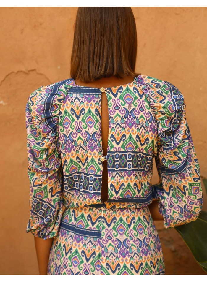 Midi party dress with ethnic print