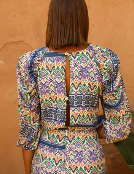 Vestido midi de fiesta con estampado étnico