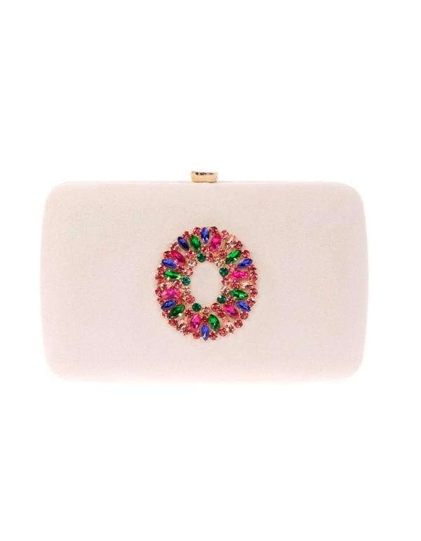 Sac de fête en daim avec broche en bijoux multicolores