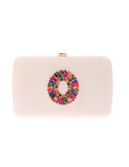 Bolso de fiesta de antelina con broche joya multicolor