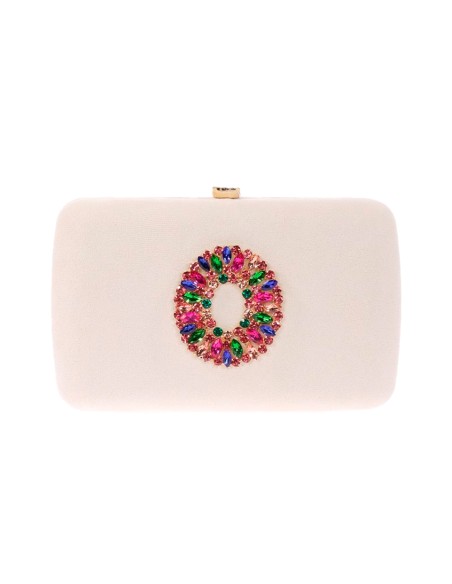 Sac de fête en daim avec broche en bijoux multicolores