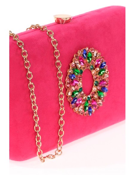 Sac de fête en daim avec broche en bijoux multicolores