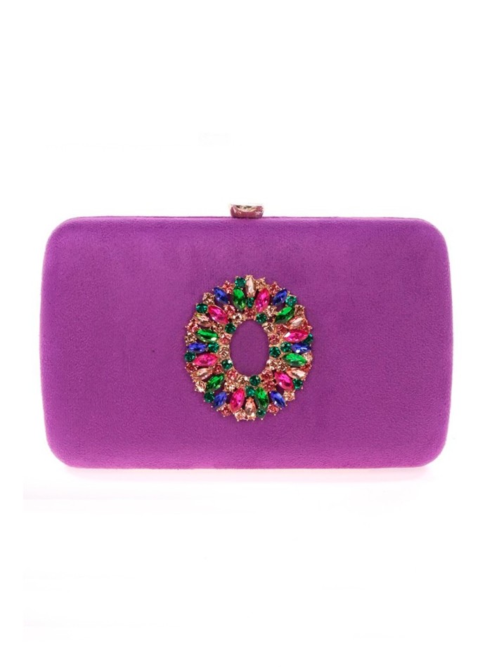 Bolso de fiesta de antelina con broche joya multicolor