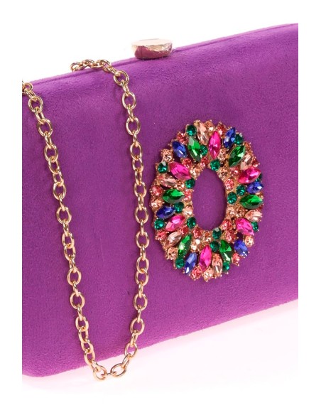 Sac de fête en daim avec broche en bijoux multicolores