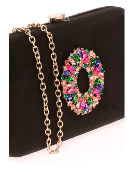 Sac de fête en daim avec broche en bijoux multicolores