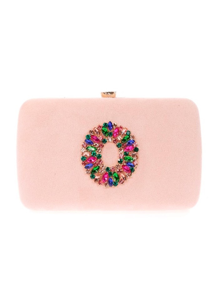Sac de fête en daim avec broche en bijoux multicolores