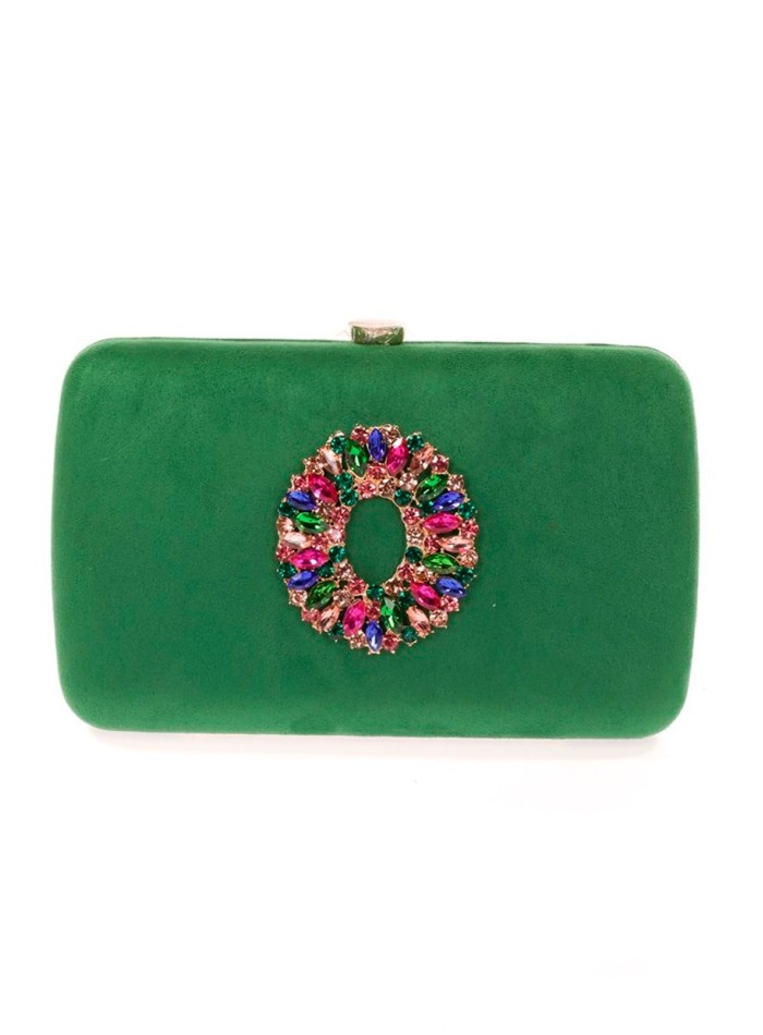 Suede evening clutch bag with multicoloured...