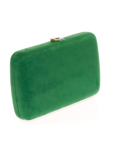 Suede evening clutch bag with multicoloured jewelled brooch