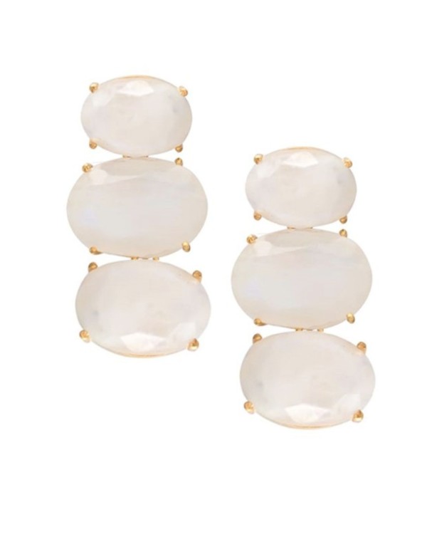 Party earrings with three oval white quartz stones ideal for any occasion.