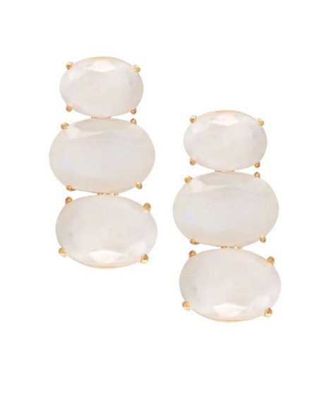 Pendientes de fiesta con tres piedras ovaladas de cuarzo blanco ideales para cualquier ocasión.