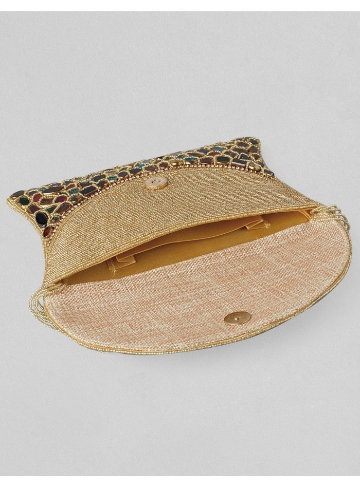 Pochette en strass dorée cousue à la main pour...