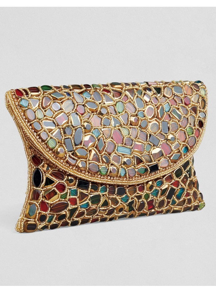 Handmade gold clutch bag with hand-stitched...