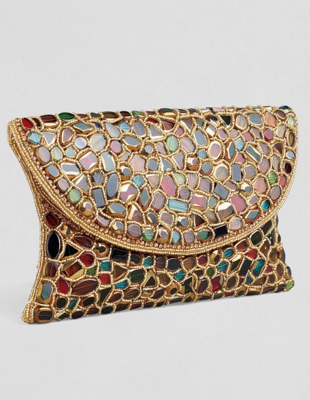 Pochette en strass dorée cousue à la main pour les invités